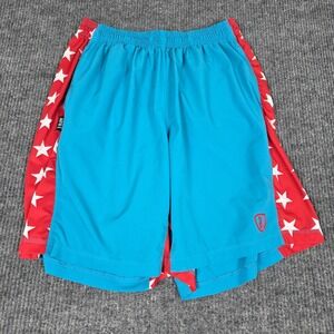 Adrenaline Mens Lacrosse Shorts Teal Blue Red White Stars Athletic Size Large